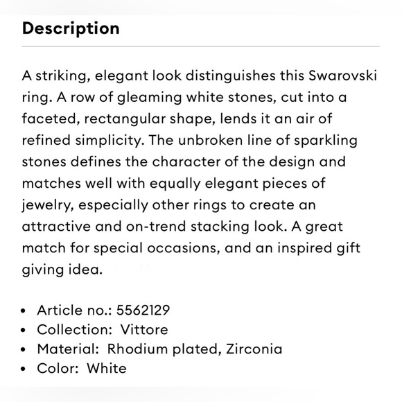 Signed Swarovski Silver Vittore Rectangular Cut Ring |  7 | New - Picture 9 of 16